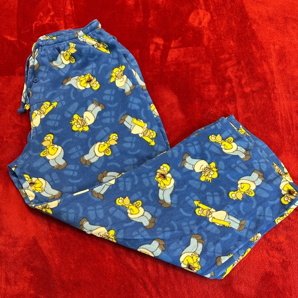 The‎ Simpsons Homer Simpson Fleece Pajama Pants Blue All Over Print Mens XL 2006